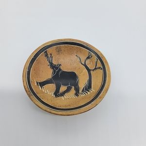 Elephant Trinket Dish Tray Carved Etched African Soapstone Ring Holder Vintage